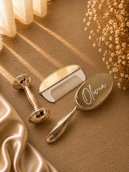 Gold Christening Brush & Accesories